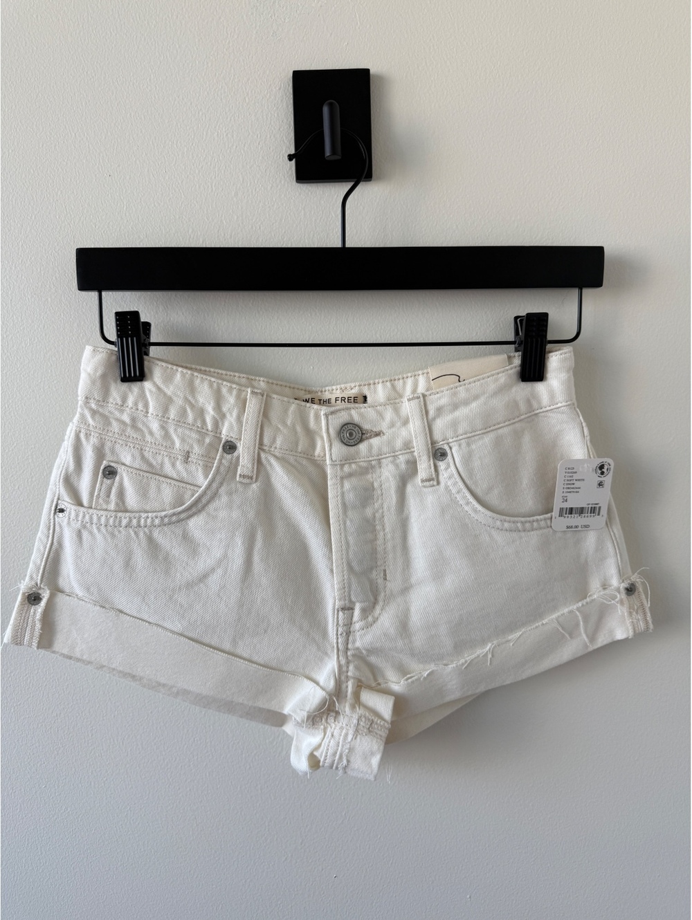 Free People White Denim Shorts Size 24 with Rolled Hem
